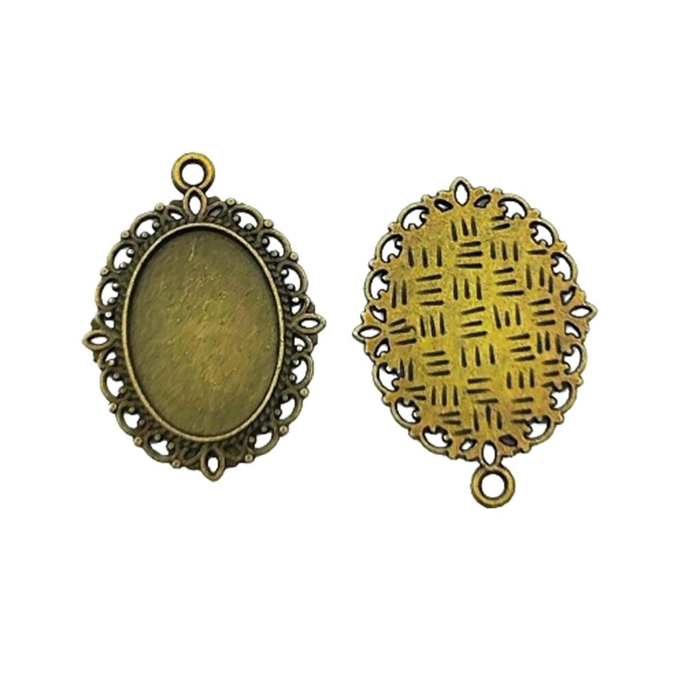 5656 30PC Antique Bronze Charms Oval Bezel Pendants Trays Blank Cabochons